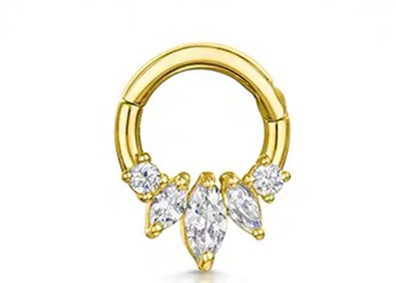 Marquise Cut 14K Gold Clicker Piercing Four Claw Setting Type For الحاجز الحاجز الأنف