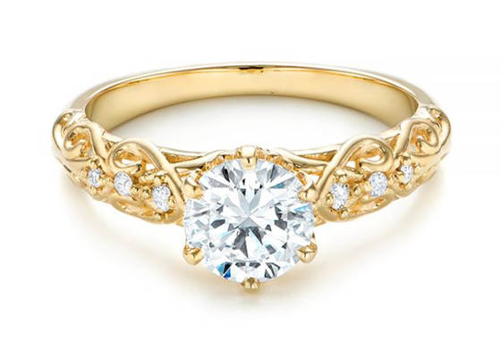14K الذهب الأصفر الحقيقي الماس والمجوهرات الدائري نمط خمر 6.5mm الحجم OEM