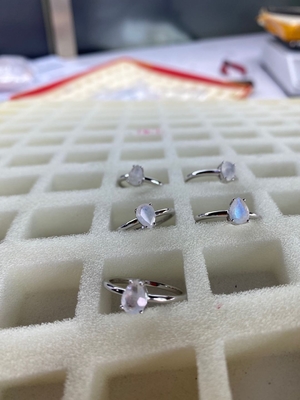 14K روز الذهب الكمثرى قص لذيذ مجوهرات حجر القمر خاتم بسيط حجر القمر