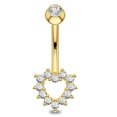 14K الذهب مجوهرات الجسم الجوف القلب تشيكوسلوفاكيا البطن زر الطوق 14G السرة الدائري