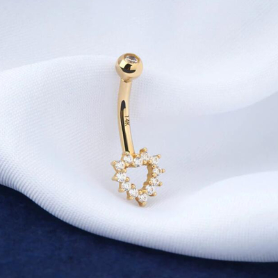14K الذهب مجوهرات الجسم الجوف القلب تشيكوسلوفاكيا البطن زر الطوق 14G السرة الدائري