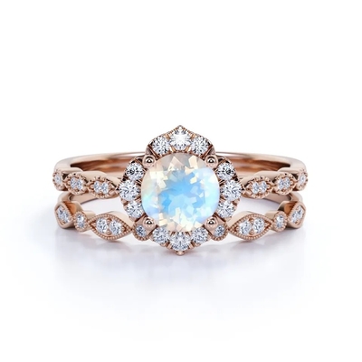 سحر الموضة الطبيعية قوس قزح Moonstone المرأة 925 خاتم فضة مجوهرات
