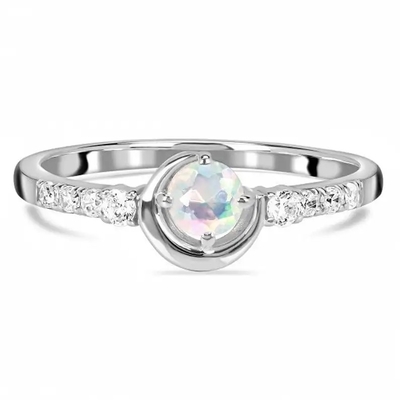 سحر الموضة الطبيعية قوس قزح Moonstone المرأة 925 خاتم فضة مجوهرات