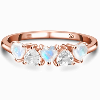 سحر الموضة الطبيعية قوس قزح Moonstone المرأة 925 خاتم فضة مجوهرات