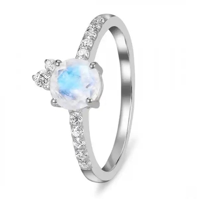 925 الفضة الاسترليني مجوهرات قوس قزح Moonstone Blue Natural Moonstone Ring