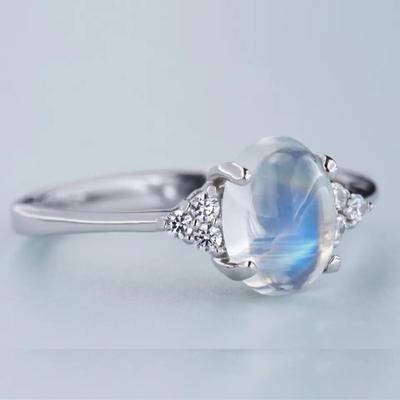 925 الفضة الاسترليني مجوهرات قوس قزح Moonstone Blue Natural Moonstone Ring