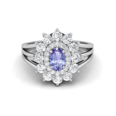 زهرة تصميم JewellersClub التنزانيت الدائري خاتم فضة الاسترليني مع لهجة الماس الأبيض