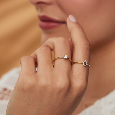 خاتم ذهب عيار 9 قيراط مع خاتم خطوبة فضة ألماس للنساء