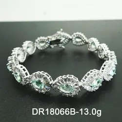 مجوهرات تشيكوسلوفاكيا 925 الفضة الاسترليني قطع الكمثرى الأخضر الإسبنيل الدمعة سوار التنس