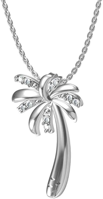 Silver Smile - عقد بقلادة شجرة النخيل الاستوائية الجميلة من الفضة الإسترليني ، مع سلسلة مرساة مقاس 17.5 بوصة للنساء