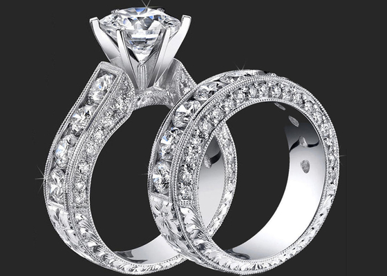 14K جولة الماس المشاركة خواتم الزفاف GH VS1 شهادة GIA