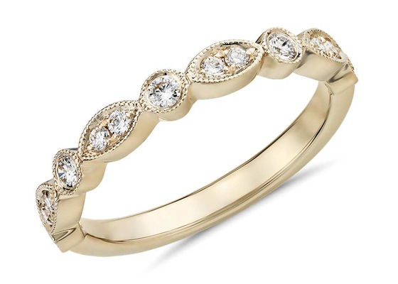 نصف خاتم من الذهب الأصفر عيار 14 قيراط نصف خلود قص فاخر G-H VS1 0.28ct إعداد المخلب