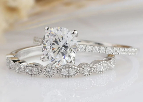 18K الذهب الأبيض الماس المشاركة خواتم الزفاف 1.25CT 6.5mm ODM