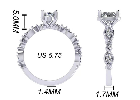 6.4mm 18k الذهب الأبيض خاتم الماس الاشتباك ، خاتم الماس الشكل البيضاوي OEM ODM