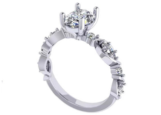 6.4mm 18k الذهب الأبيض خاتم الماس الاشتباك ، خاتم الماس الشكل البيضاوي OEM ODM