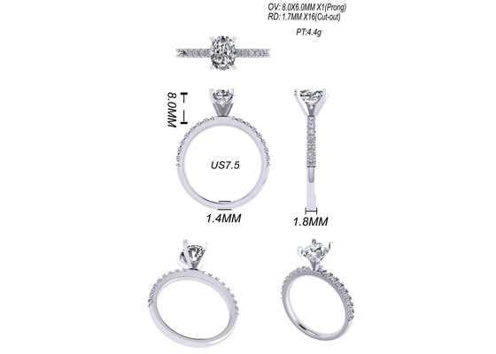 جولة قص 1.5 قيراط خاتم الماس البيضاوي 2.45g الوزن OV8 × 6MM الحجم للمشاركة