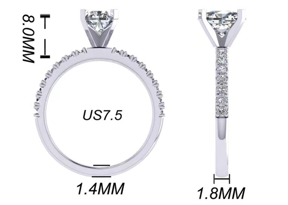 جولة قص 1.5 قيراط خاتم الماس البيضاوي 2.45g الوزن OV8 × 6MM الحجم للمشاركة
