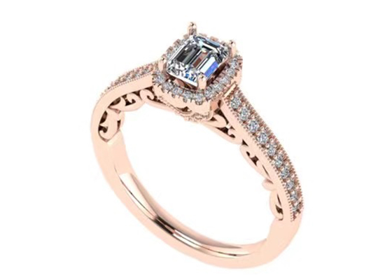 0.8ct 14K Solid Gold Jewellery ، طقم خاتم خطوبة من الذهب الوردي RA5.6 × 4.5MM