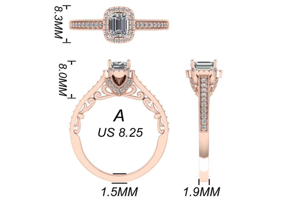 0.8ct 14K Solid Gold Jewellery ، طقم خاتم خطوبة من الذهب الوردي RA5.6 × 4.5MM