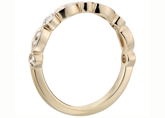 نصف خاتم من الذهب الأصفر عيار 14 قيراط نصف خلود قص فاخر G-H VS1 0.28ct إعداد المخلب