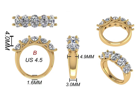 خاتم خطوبة بيضاوي من الذهب الأصفر عيار 18 قيراط مقاس 6.43x 4.7x3.03mm ODM
