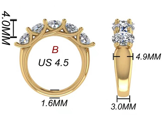 خاتم خطوبة بيضاوي من الذهب الأصفر عيار 18 قيراط مقاس 6.43x 4.7x3.03mm ODM