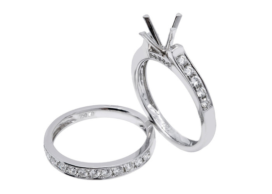 خاتم خطوبة دائري مزدوج الشكل ، 0.72ct خاتم ذهب أبيض عيار 18 قيراط OEM ODM
