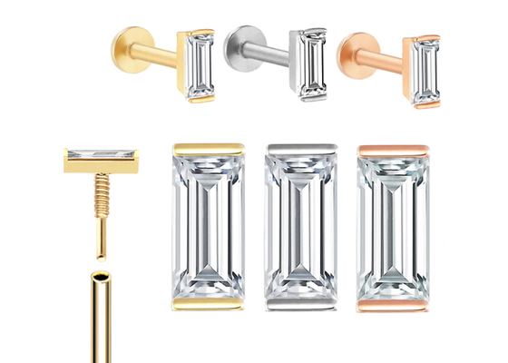 14K الذهب ثقب الجسم مجوهرات القرط OEM ODM مع الماس المستطيل