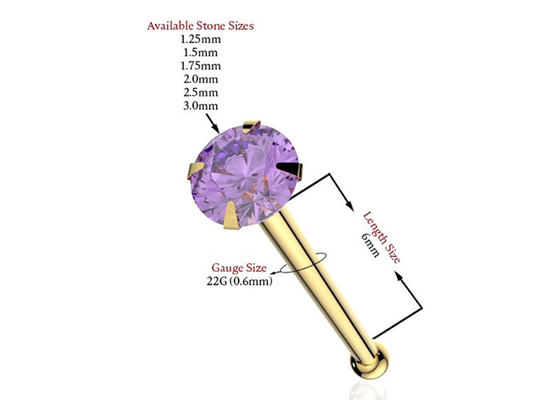 1.25-3.0mm 18K Gold Nose Piercing OEM ODM بالحجر الطبيعي