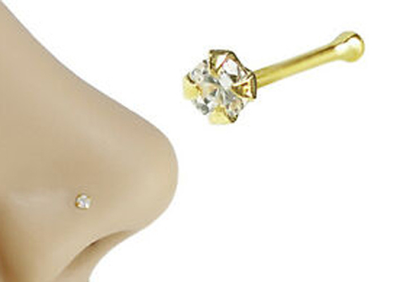 1.25-3.0mm 18K Gold Nose Piercing OEM ODM بالحجر الطبيعي