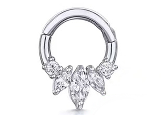 Marquise Cut 14K Gold Clicker Piercing Four Claw Setting Type For الحاجز الحاجز الأنف