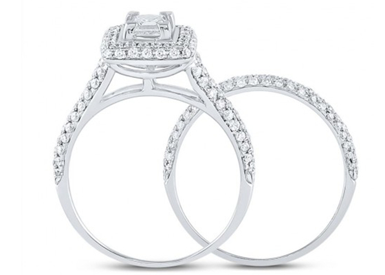 14 كيلو الذهب الأصفر مربع قطع الوعد خواتم 0.8ct ثلاثة أحجار