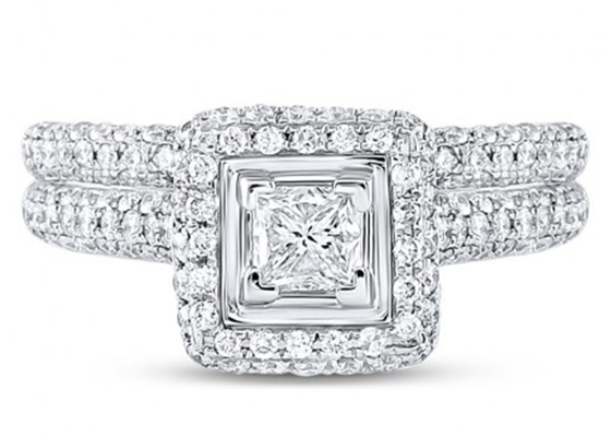 14 كيلو الذهب الأصفر مربع قطع الوعد خواتم 0.8ct ثلاثة أحجار