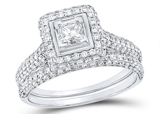 14 كيلو الذهب الأصفر مربع قطع الوعد خواتم 0.8ct ثلاثة أحجار