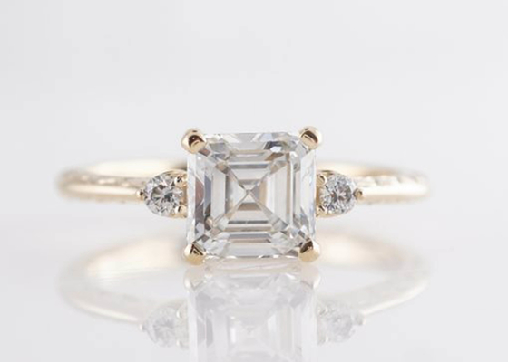 14K روز الذهب Asscher قطع الماس خاتم الخطوبة 1.29ct النمط الكلاسيكي