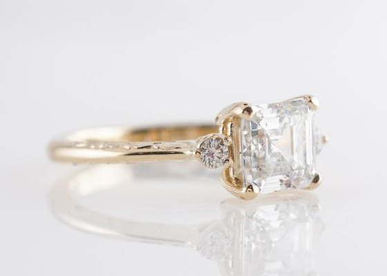 14K روز الذهب Asscher قطع الماس خاتم الخطوبة 1.29ct النمط الكلاسيكي