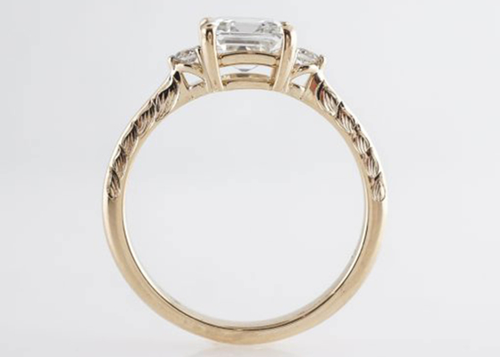 14K روز الذهب Asscher قطع الماس خاتم الخطوبة 1.29ct النمط الكلاسيكي