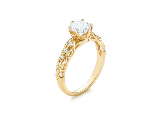 14K الذهب الأصفر الحقيقي الماس والمجوهرات الدائري نمط خمر 6.5mm الحجم OEM