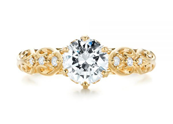 14K الذهب الأصفر الحقيقي الماس والمجوهرات الدائري نمط خمر 6.5mm الحجم OEM