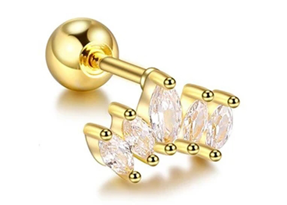 16g ولي شكل الذهب هيئة ثقب الأقراط والمجوهرات 6mm طول مع Mq الماس