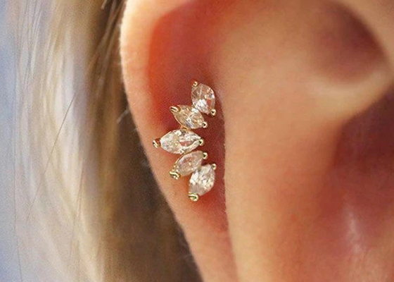 16g ولي شكل الذهب هيئة ثقب الأقراط والمجوهرات 6mm طول مع Mq الماس