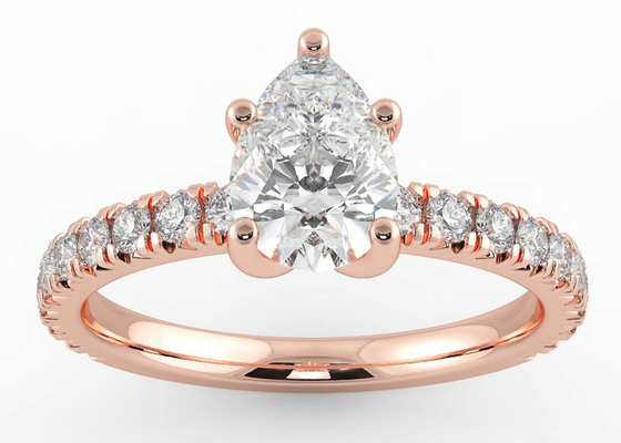Wedding18K خاتم ذهب وردي كمثرى قص 0.80ct DGC شهادة ODM