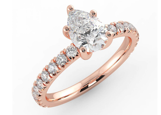 Wedding18K خاتم ذهب وردي كمثرى قص 0.80ct DGC شهادة ODM