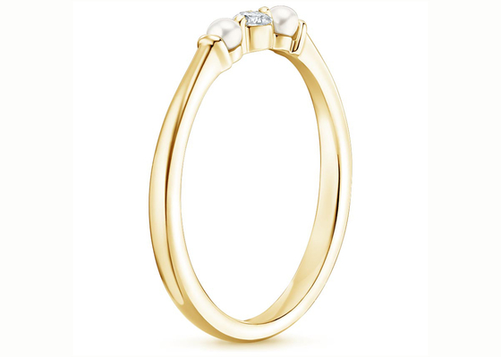 14k الذهب الأصفر اللؤلؤ والماس خاتم الزواج حجم 2mm ODM
