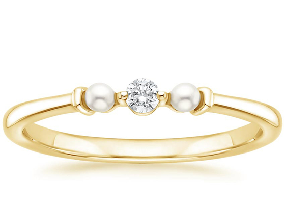 14k الذهب الأصفر اللؤلؤ والماس خاتم الزواج حجم 2mm ODM