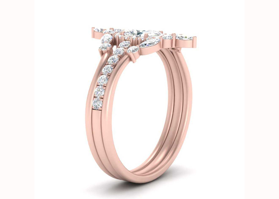 SI1 0.62CT خواتم خطوبة هالة مزدوجة من الذهب الوردي للعروس